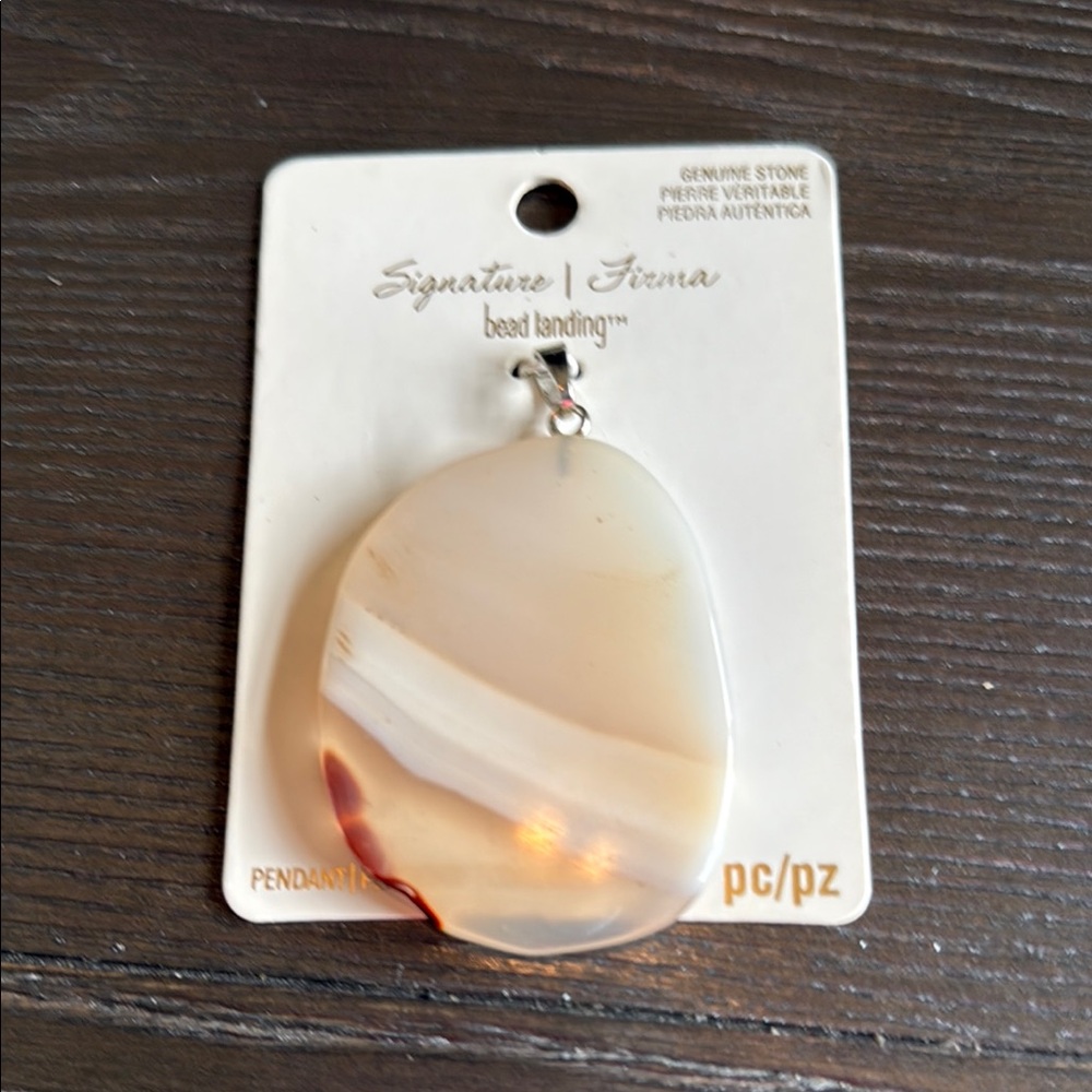 Agate Slice Bead Landing Genuine Stone Pendant Silver